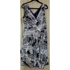 Lane Bryant Faux Wrap Fit And Flare Floral Purple Trim Sleeveless Size 14